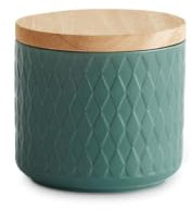 SPRINGLANE Keramik Vorratsdosen mit Holzdeckel Mint, Kautschukholz-Deckel, Aufbewahrungsdosen, Frischhaltedosen - 1x Dunkelgrün: 10x9cm