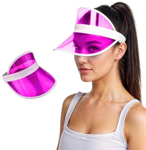 WickedFun® Unisex Retro 80s Neon Sun Visor Hat Headband Cap for Golf Tennis Stag Poker Party (Pink)