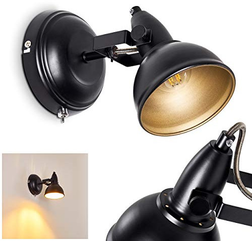 Wandleuchte Tina, verstellbare Wandlampe aus Metall in Schwarz/Gold, 1-flammig, 1 x E14-Fassung, Wandspot im Retro/Vintage Design, ohne Leuchtmittel