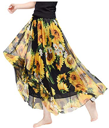 Camilife Jupe Longue en Mousseline de Soie pour Femme Fille Jupe Maxi Longueur de Jupe 90cm pour Taille XS-M Motif Floral #58