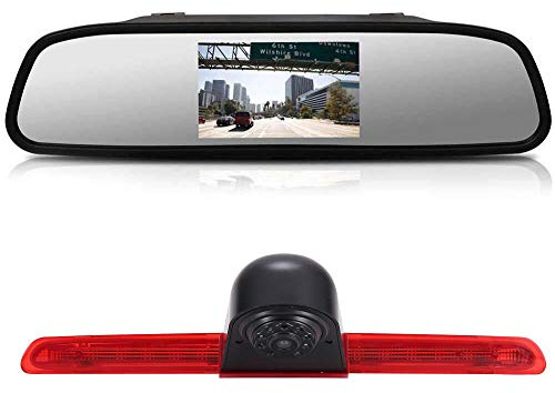 【4.3 Zoll Rückspiegel Monitor+ Rückfahrkamera Set】 Heckklappe dritte 3.Bremsleuchte Rückfahrkamera Wasserdicht Auto Rückansicht Kamera für VW T6 Bus Transporter Business(1 Door) ab 2016 Bj