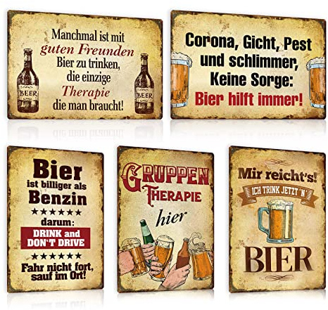 5er Set Blechschilder Lustiger Spruch - Retro Metallschild 20x30cm - Vintage Schild für Bar Club Pub