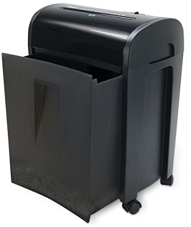 WAYTEX 77323 Destructeur de Documents Coupe Croisée 10 Feuilles - CD et DVD - Bac Tiroir 14L - sur roulettes – Rapide et Performant