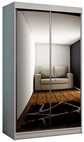 Toplo 100 I Armoire élégante pour chambre à coucher à 2 miroirs, 100 x 200 x 62 cm, armoire d'entrée, armoire vestiaire, armoire à portes coulissantes, blanche, avec éclairage LED RVB