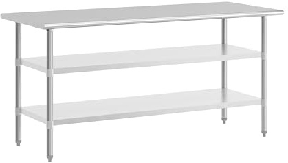 Flash Furniture Stainless Steel 18 Gauge Work Table with 2 Undershelves - 72 W x 30 D x 34.5 H, NSF
