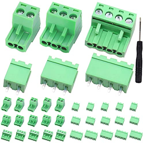 DAOKAI PCB-Schraubklemme,2-polig 3-polig 4-polig Männlich, Weiblich Anschluss Steckbare Typ 5.08mm Pitch Terminal Block Connector PCB Mount Screw(30 Sätze)
