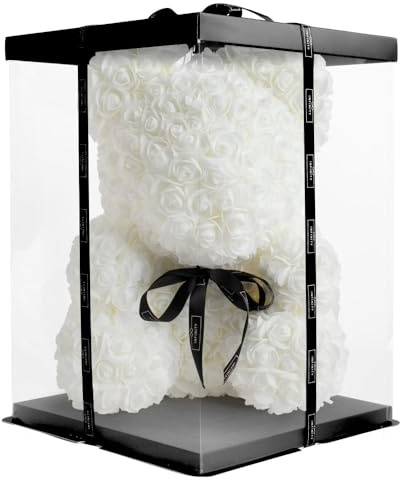 Infinity® Rosenbär Weiß 40 cm – Handgefertigter Bär mit Geschenkbox & über 600 duftenden 3D-Rosen – Geschenk zum Geburtstag oder Jahrestag
