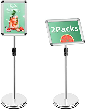 Mutualsign A4 Ständer Schilderhalter Display freistehende Schilder Aluminium Boden Poster Ständer für Informationen, Menüs, Hinweise, Silber, 2 Packungen