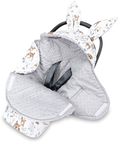 Einschlagdecke Babyschale Baby Decke 90x90 cm - Winterschlafsack Blanket Fußsack Kinderwagen Zubehör für Neugeborenen und Kleinkinder Winter Einschlagsdecken Minky Hirsch Hellgrau