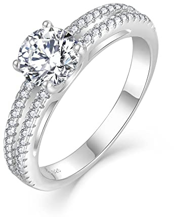 FJ Bague de Fiançailles pour Femme Argent Sterling 925 Bague de Anniversaire Mariage Promise Engagement pour Femme (taille 62)