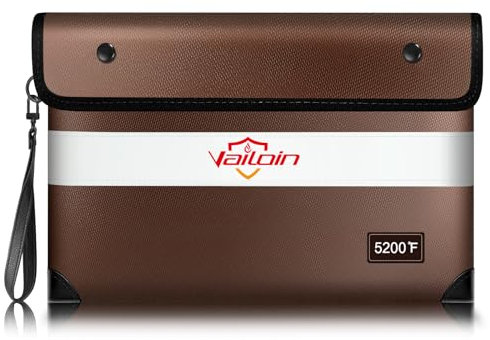 5200℉ Isolierter Feuerfester Geldbeutel für Bargeld, Feuerfeste und Wasserdichte Dokumententasche mit Wasserdichtem Reißverschluss,Geldtaschen Banktasche für A5 Dokumente,Passport(28 X 19 cm, Braun)