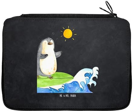 Mr. & Mrs. Panda Federmappe Pinguin Surfer - Geschenk, Pinguine, Portugal, Motiv, Schülerin, Wellen reiten, surfen, Kinder Federmappe, Stifterolle,