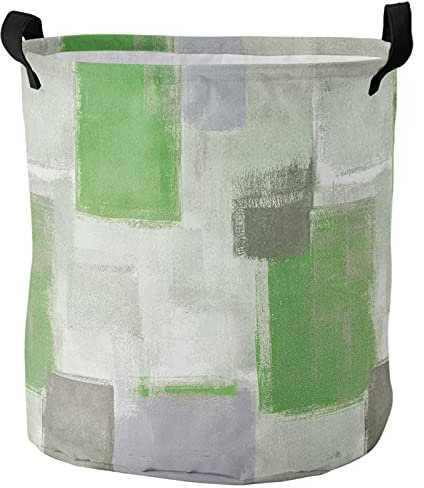Wäschekörbe Abstrakte Moderne Geometrie-Gekritzel-Bauernhof-Ölfarbe-Sommer-Ombre-Grün-Grau Elegante Laundry Hamper Mit Griff Wäschekorb 34X42Cm Für Schlafzimmer Wäsche Kleidung