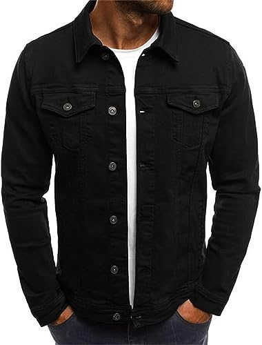 QLXYYFC Jeansjacka Herr Övergångsjacka Trucker Jacka Herr Jeansjackor Med Knappstängning Jeans Cargo Jacka Jeansjacka Fritidsjacka Vintage Klassisk Streetwear Höst Vinter (Color : Svart, Size : L)