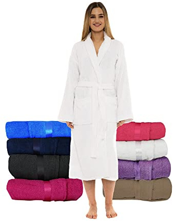 CICK Bata de baño de toalla de alta calidad para mujer, altamente absorbente, 100 % algodón, diseño de chal, perfecto para hombres y mujeres en ropa de descanso y regalos, blanco, 4XL