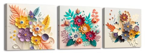 Piy Painting Conjunto de 3 Cuadros de Flores, Impresiones de lienzo de flores, Impresión Artística Imagen, Lienzos Decorativos con Marco Interior Cuadros Decoracion para Cocina Dormitorio 30x30cm
