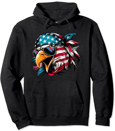 Patriotic Eagle Wearing The USA Bandana With USA Flag Pullover Hoodie
