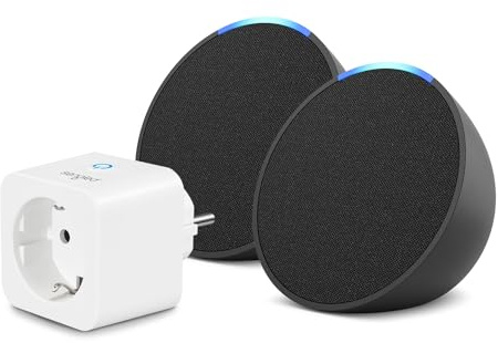 Echo Pop | Antracita, pack de 2 + Sengled Smart Plug, compatible con Alexa - Kit de inicio de Hogar digital