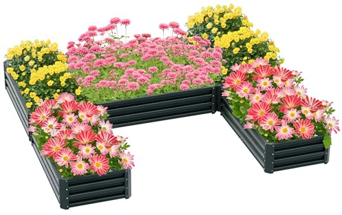 Outsunny Jardinière Carré Potager de Jardin 245L x 242l x 31H cm Vert | Modulable En Acier, Ensemble de 5 Jardinières, pour Légumes, Plantes, Fleurs