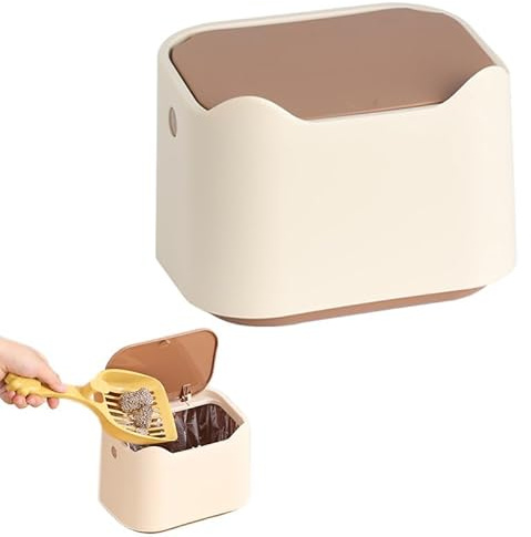 GYJZZW Cat Litter Trash Can with Press Type Lid, Cat Litter Box Waste Disposal System for Odor Control, Slim Cat Litter Pail Disposal System (Khaki)