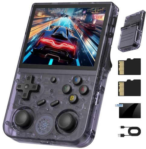 RG353V Retro Gaming Console Handheld Game Console 3.5 IPS Screen Android 11 and Linux System 64G TF Card 4420+ Classic Games RK3566 64bit Game Player Bluetooth 4.2 and 5G WiFi(Purple Transparent)
