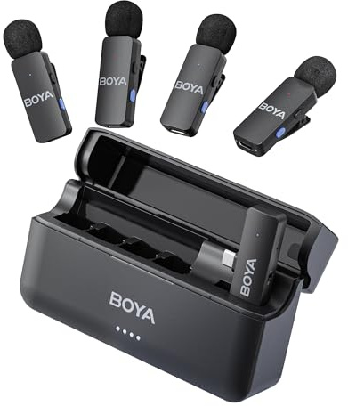 BOYA BY-V4U USB-C Mini Micrófono Lavalier Inalámbrico para iPhone y Android | Salida Mono de 4 Canales, Cancelación de Ruido