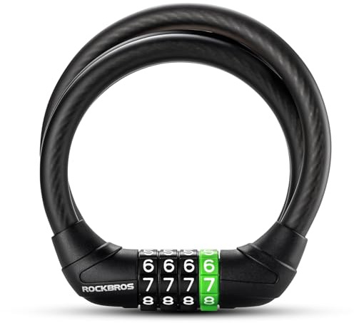 ROCKBROS Bike Cable Lock, Resettable Combination Bike Lock, Thickened Bicycle Lock Anti Theft 9.33mm Cut, Lightweight Bike Lock for Motorcycle/Scooter/Door, 3.8 feet/115 cm