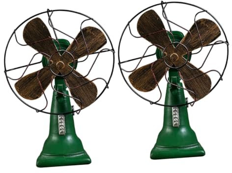 CIYODO 2 Pièces Décoration D'intérieur Vintage Ventilateurs De Bureau Décor Vintage Décoration D'époque Décorations Pour La Maison Ornement De Ventilateur De Table Vintage Green Résine