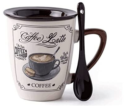 BOGAZY Coffee Cup Mug Tea Cup Water Bottle Vintage American Coffee Mug And Spoon Set,355ML Ceramic Coffee Cup,Microwaveable Multifunctional Drink Cup/Tea Cup Coffee Mugs For Family(Latte)