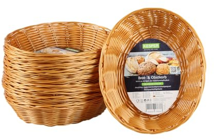 Kesper | Corbeille à pain et fruits, lot de 10, matériau : plastique tressé, dimensions : 24 x 20 cm/hauteur : 6 cm, couleur : marron | 1783315