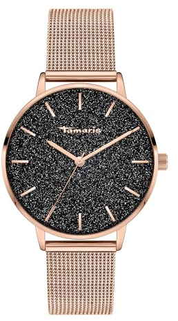 Tamaris Armbanduhr Damen Quarzuhr Analog 36mm, mit Edelstahl Armband, Glitzer, 3 ATM Wasserdicht