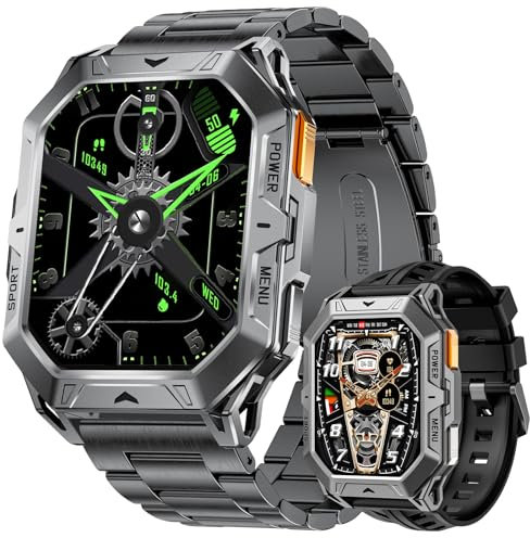 LIGE Reloj Inteligente Hombre, 2.13 AMOLED Militar Smartwatch con Llamadas Bluetooth, 1000mAh Batería grande,100+ Modos Deportivos Pulsera Actividad, 24/7 Pulsómetro/SpO2/Sueño, IP68 para Android iOS