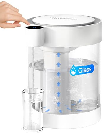 Waterdrop 0 TDS 5.3L Glass Rechargeable Water Filter Dispenser, 5-Stage Zero TDS Electric Instant Jug, Reduce Chlorine, Lead, Copper, Large Countertop Water Filtration System, with 1 Filter