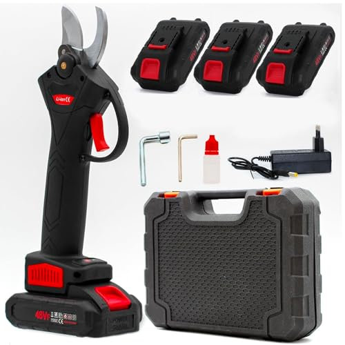 081 Store - Forbici Potatura con 3 Batterie da 48V, GARANZIA DI 2 ANNI, e Comoda Valigetta, Cesoie Elettriche portatile, ASSISTENZA BATTERIA IMMEDIATA