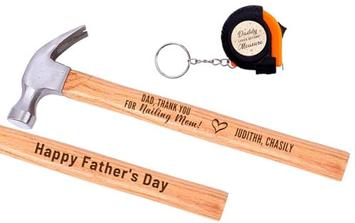 Dad, Thanks You for Nailing Mom Personalzied Kid Name Gravé Marteau Daddy Loved Beyond Mesure 0,9 m Rétractable Mètre Ruban Porte-clés Personnalisé Marteau Mètre Ruban Personnalisé pour Papa, Mari et
