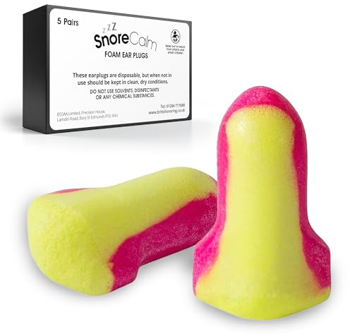 BSSAA Snore Calm Foam Ear Plugs 5 Pairs 35dB Noise Cancelling Sleep Aid | Soft self-adjusting foam earplugs for snoring designed for comfort, with minimal ear pressure and a secure fit