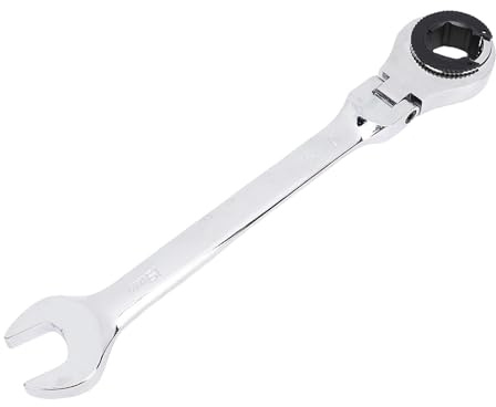 Generic Chiave a cricchetto con testa flessibile aperta da 19 mm con cricchetto a 72 denti per serrare freno, carburante, linee CA, chiave per tubi regolabile a 180 gradi per dadi difficili da