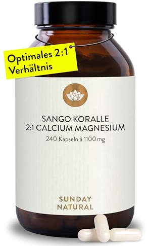 SUNDAY NATURAL® Sango Meereskoralle Kapseln - 240 Kapseln - 660mg Calcium & 330mg Magnesium im 2:1 Verhältnis - Premium Sango Koralle aus Japan - Laborgeprüft, ohne unnötige Zusätze