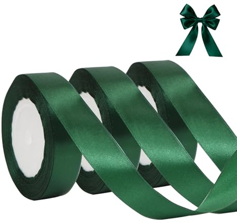 Geschenkband Grün 25mm,66M Satinband Grün,Schleifenband Weihnachten Breit,Geschenk Bänder Stoff,Band für Geschenkverpackung Taufe Geburtstag Hochzeit Dekoration