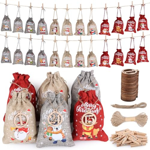 Adventskalender zum Befüllen Kinder, 24 Stück Adventskalender Säckchen zum Befüllen, Weihnachtskalender 2025 Kinder, DIY Adventskalende Tüten Selber Befüllen zum Weihnachten Geschenke Machen