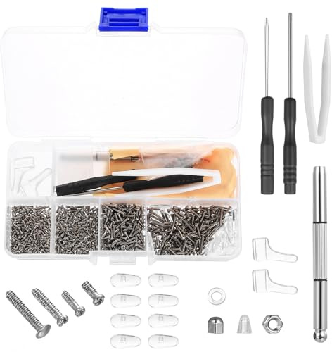 1000 PcsGlasses Screws for Glasses Repair Kit with Screws and Screwdriver, Spectacle Repair Kit for Sunglasses Eyeglass Spectacles Repairs Tools, with Glasses Nose Pads Silicone & Tweezers