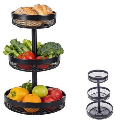 Sonhomay Obstschale mit 3 Ebenen, Obstkorb, Metallgitter, Obstständer, Aufbewahrungshalter für Küche, Bad, hält Obst und Gemüse frisch