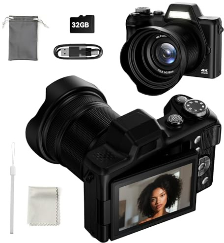Digital Camera, FHD 4K Digital Point and Shoot Camera with 16X Zoom Anti Shake, 48MP Compact Small Camera with 32GB Card for Boys Girls Kids