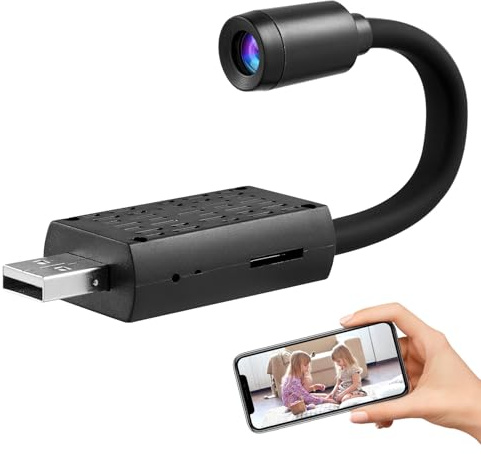 UTHCLO Piccola per Casa, Videocamera Spia con Accesso Remoto, Movimento, Grandangolo e Alimentazione USB per Interni 1080p Stile Casuale