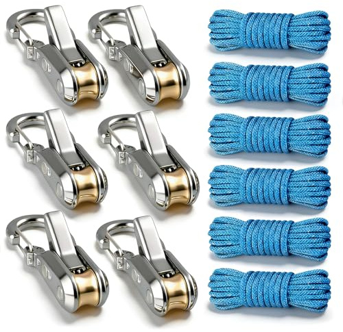 6 Pack Rope with Roller Tensioner for Easy and Secure Tying,2026 New Heavy Duty Retractable Buckle Rope with Accessory Cord for Camping Boating Home Storage Outdoor Use