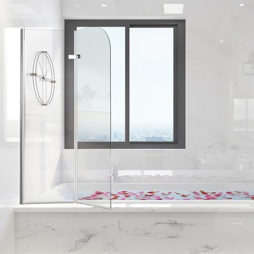 Hebitod Mampara de ducha para bañera, 100 x 140 cm, 2 piezas, plegable, de cristal de seguridad (EGS), de alta calidad y resistente, color plateado transparente