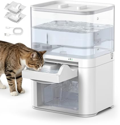 Redkey A10 Fuente para Gatos sin Cable 4L Bebedero, 4000mAh con Detección Infrarroja, sin Filtro, Separación Agua Limpia/Sucia, Silenciosa, Automatico Dispensador Agua Gato con 2 Cuencos Desechables
