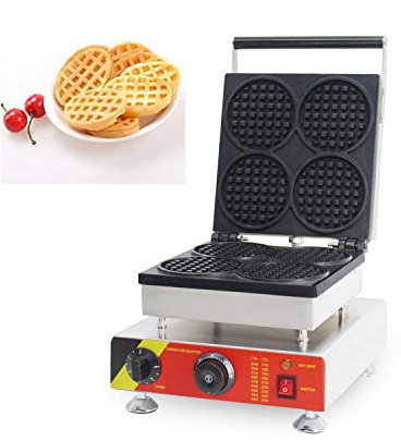 CGOLDENWALL NP-504 Commercial Waffle Iron Maker for 4 Slices of Round Muffins/Household Muffin Machine/Waffle Making Machine- 112x112x10mm Waffle Size- 1.5KW (220V)