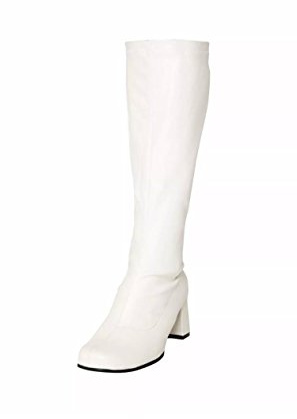 Go-Go-Stiefel für Damen, 1960er/70er-Retro-Look, Kostüm-Party, Größe 35-47, Weiß - weiße Lacklederoptik - Größe: 39.5 EU