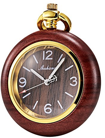 TREEWETO Taschenuhr Antik Holz Holz Damen Herren Quarz Taschenuhren